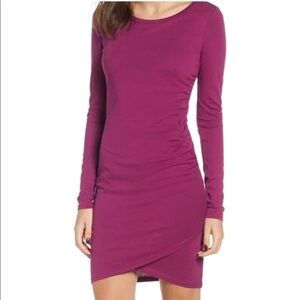 Leith long sleeve bodycon ruched dress purple magenta size medium NWT